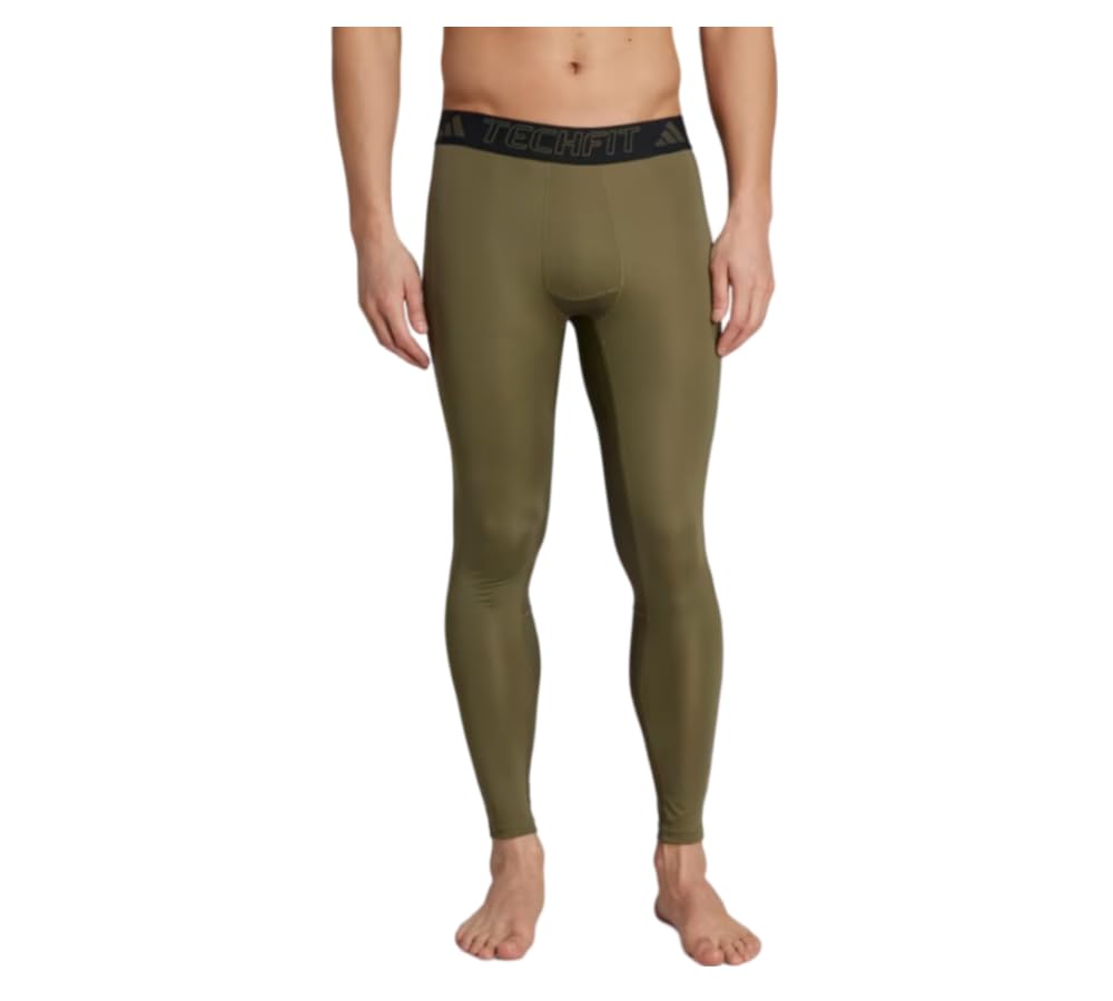 adidas Mens Techfit Training Long Tights Olive Strata Small