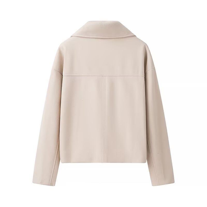 Women Clothing Autumn Winter Casual Collared Double Breasted Woolen Coat Top Women