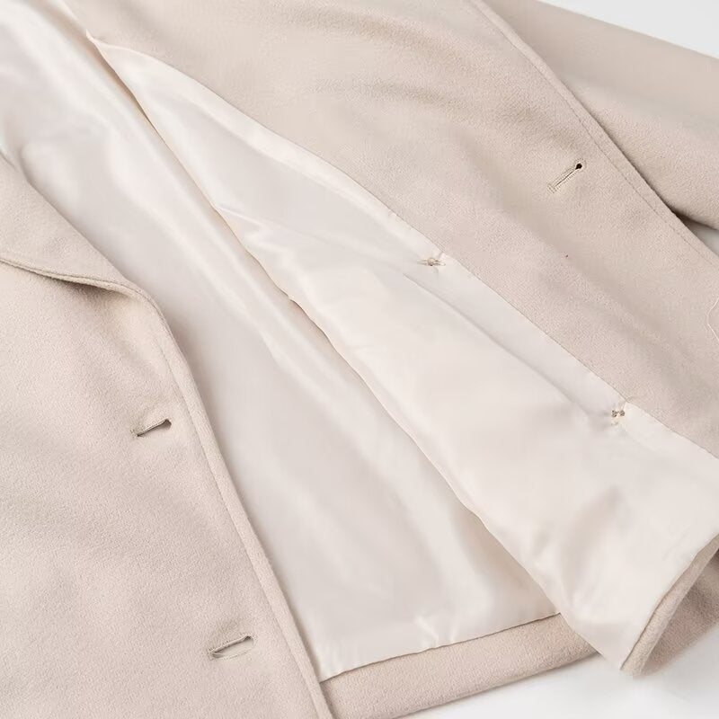 Women Clothing Autumn Winter Casual Collared Double Breasted Woolen Coat Top Women