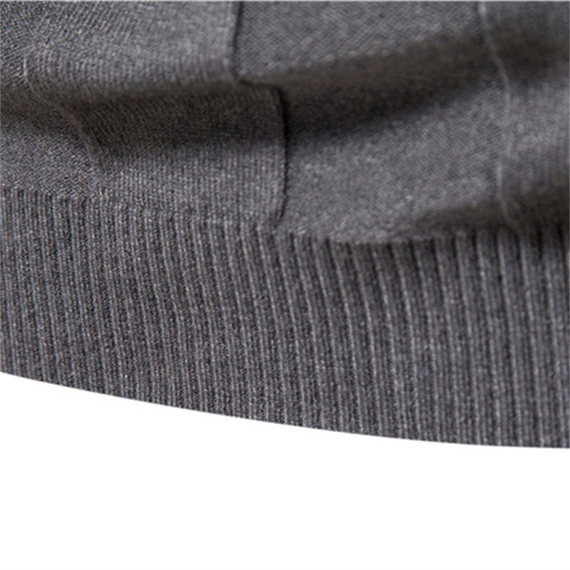 New Men's High-Neck Casual Knit Warm Base Sweater, Solid Color Pullover, Plus Size Slim Fit