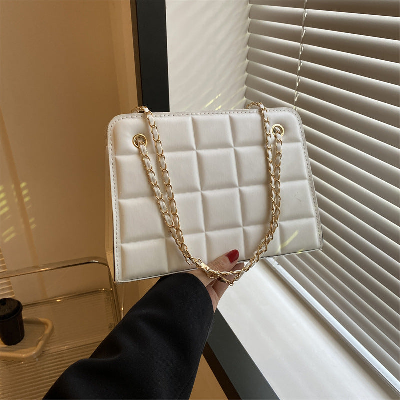 Plaid Bag Womens Small Diamond-Pattern Embroidered Grid Shoulder Bag