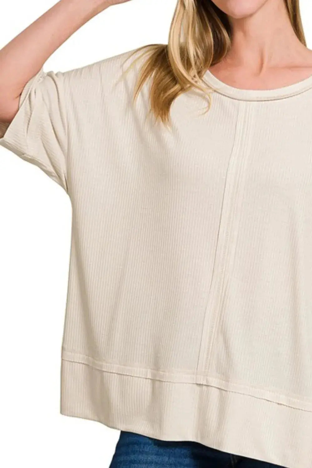 Women's Top Women's Ribbed Boat Neck Top - Soft & Stretchy Casual Tee