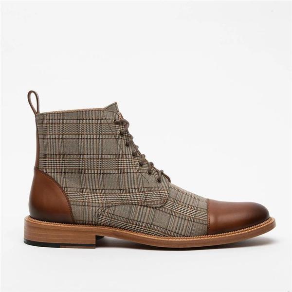 Lace-up Low-Top Boots With Checkered Fabric
