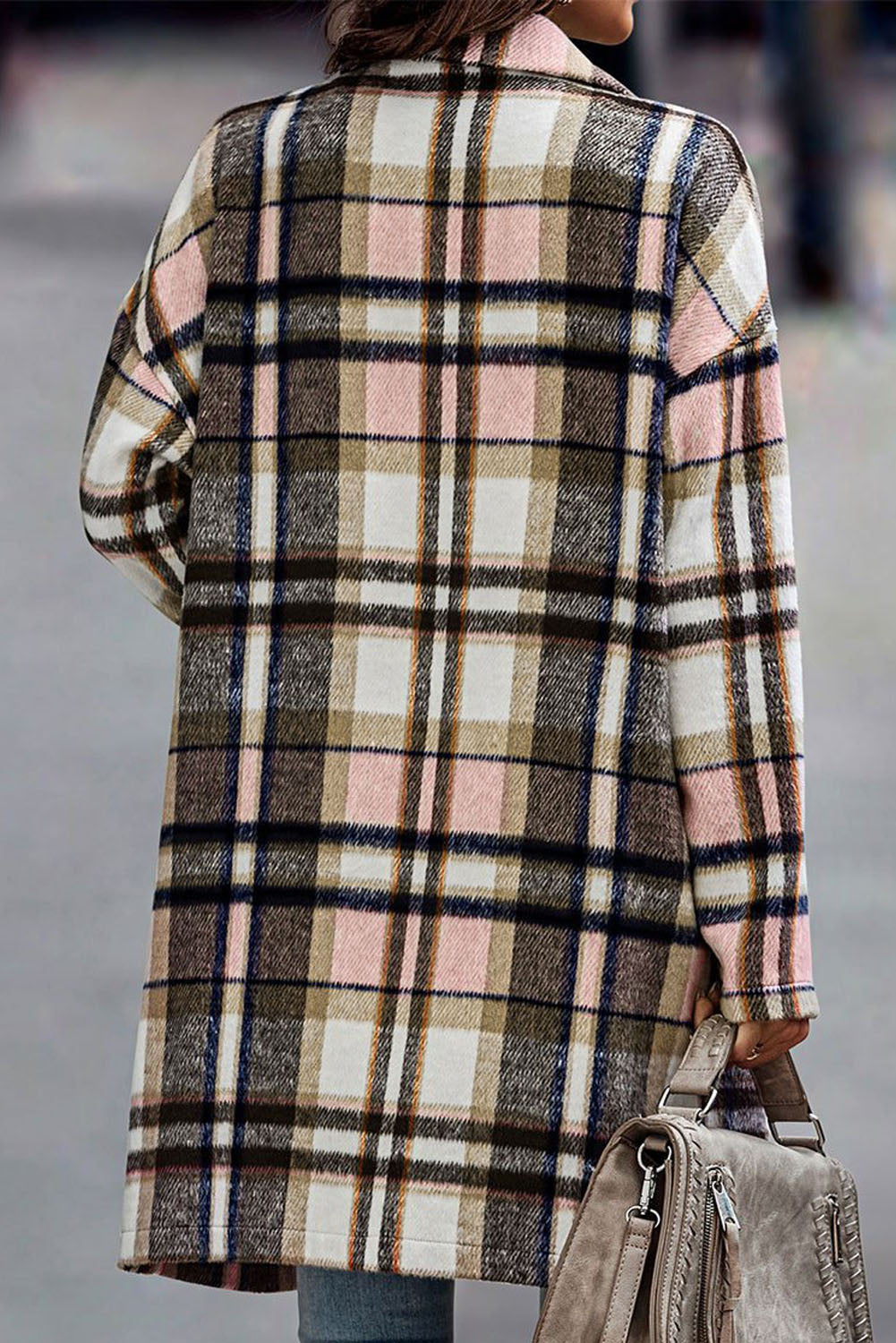 Chaqueta con solapa abotonada de cuadros escoceses rosas