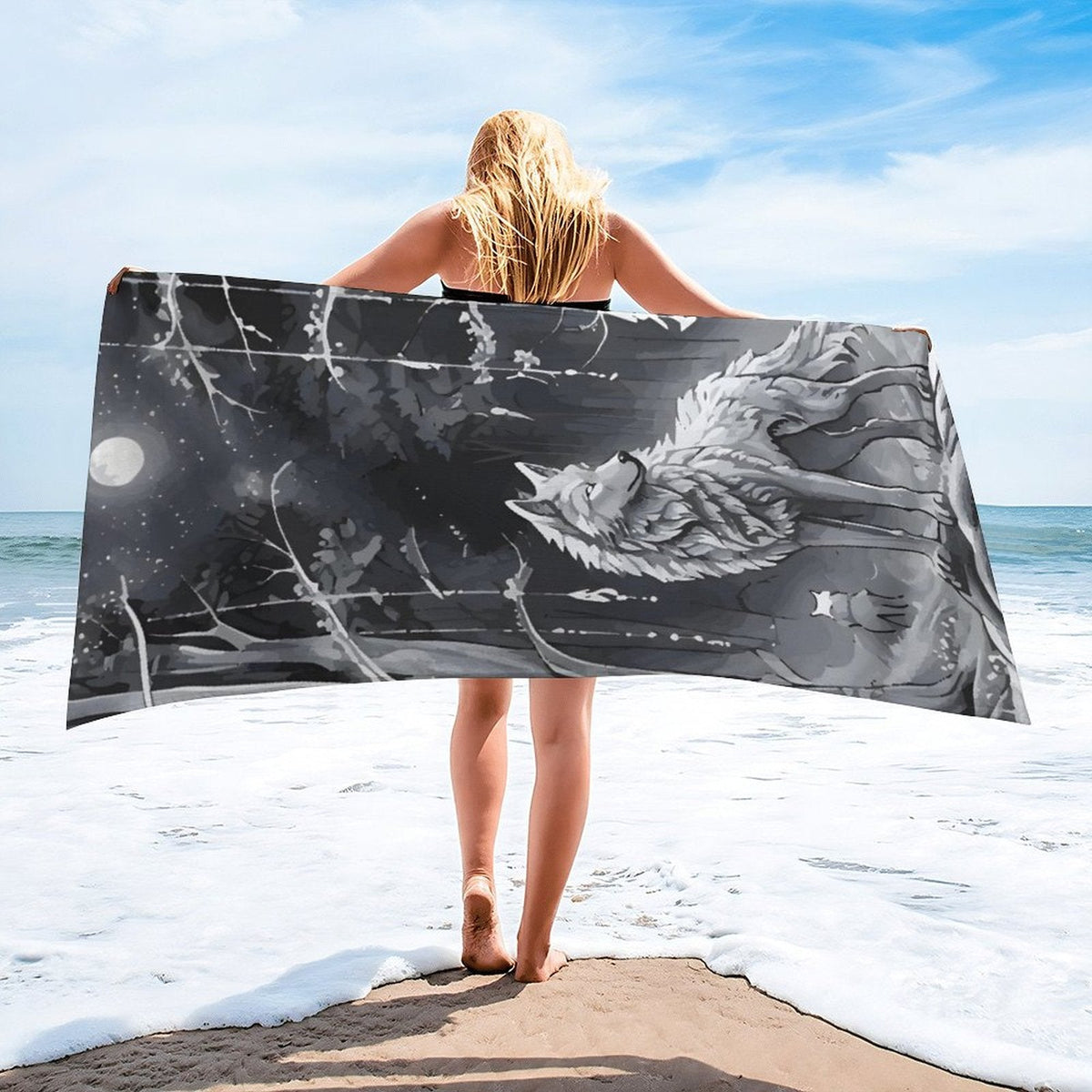 Ethereal Wolf in the Moonlight Beach Towel - 61.4" x 30.3"