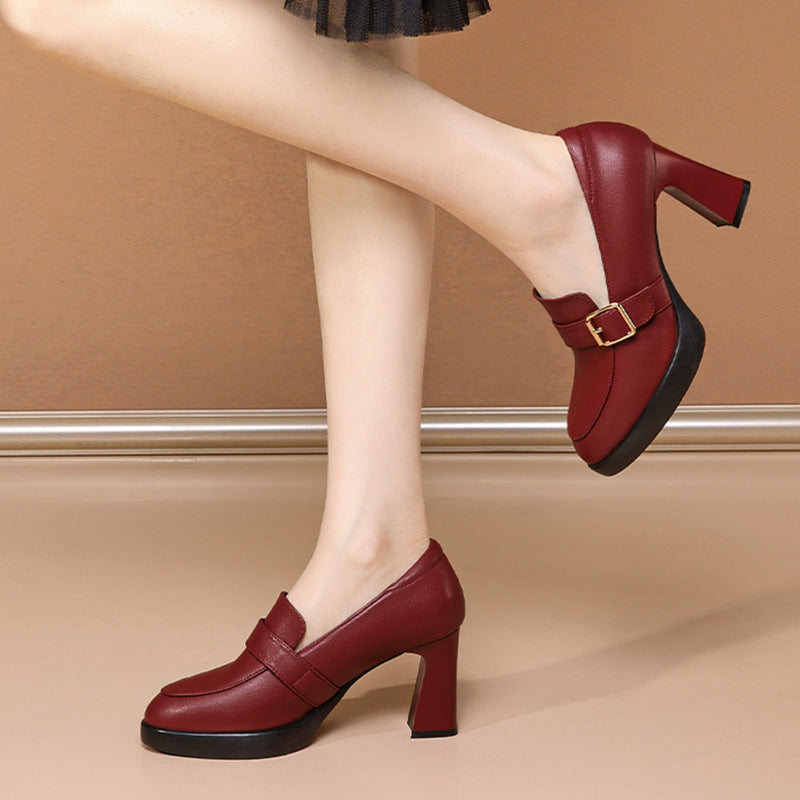 European Style Buckle Block Heels