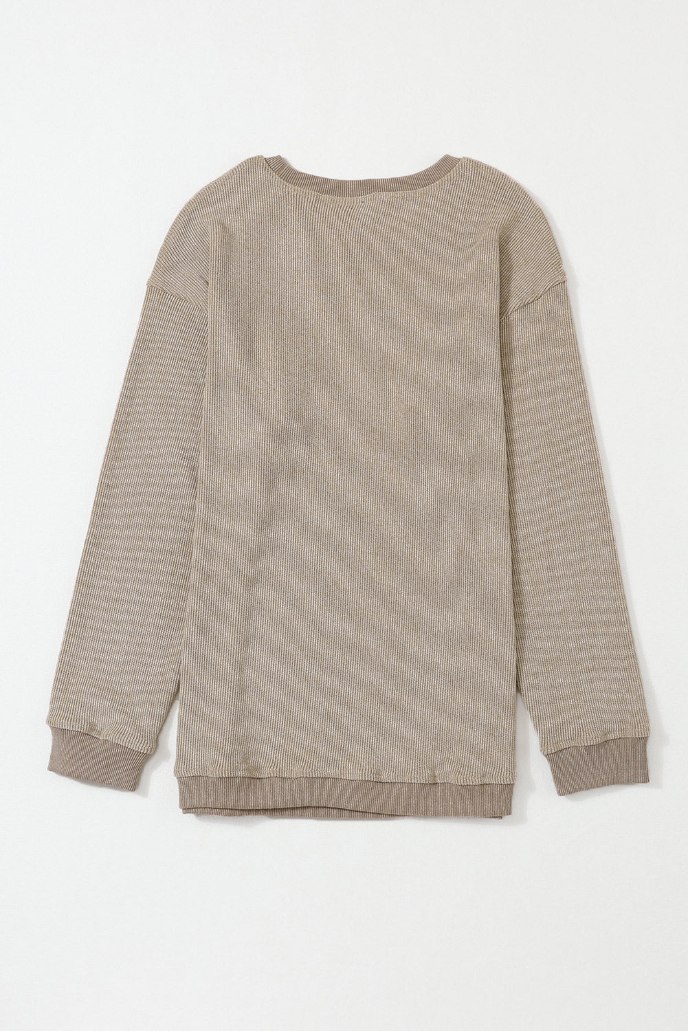 Sudadera Rosa Sólida de Punto Acanalado y Cuello Redondo