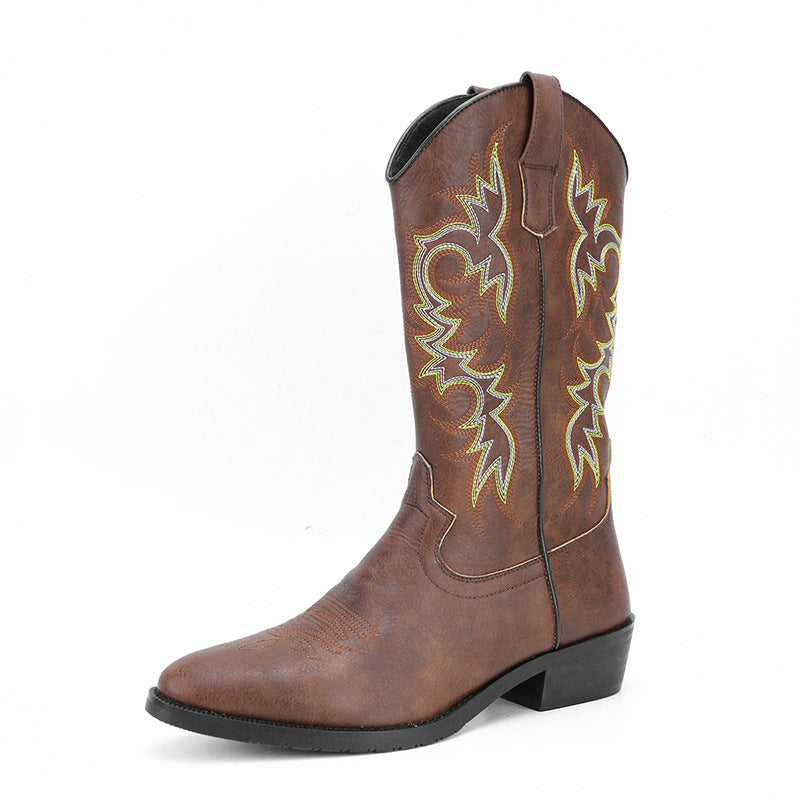 Men's Embroidery Retro High Leg Boot
