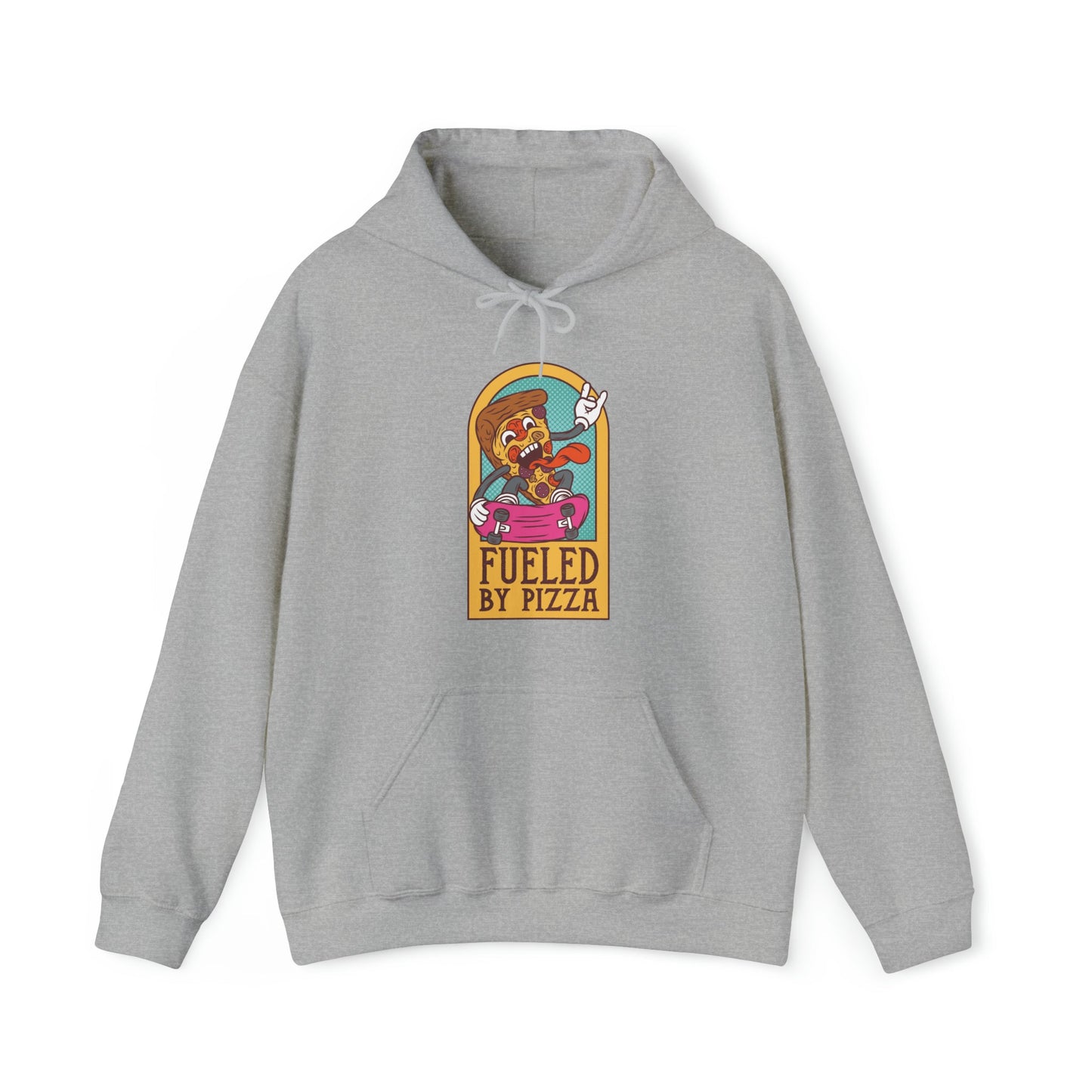 "Sudadera con capucha DirkyThreadz alimentada por pizza - Diseño gráfico divertido para amantes de la pizza"