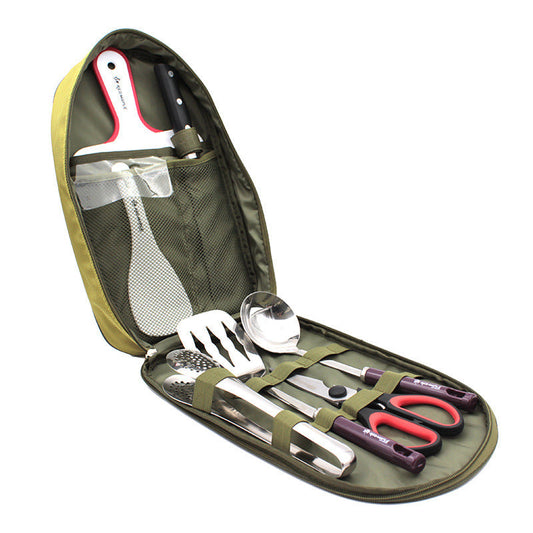 Juego de utensilios de cocina para acampar de 8 piezas, organizador de viaje, accesorios para parrilla, equipo compacto portátil para barbacoa, camping, senderismo
