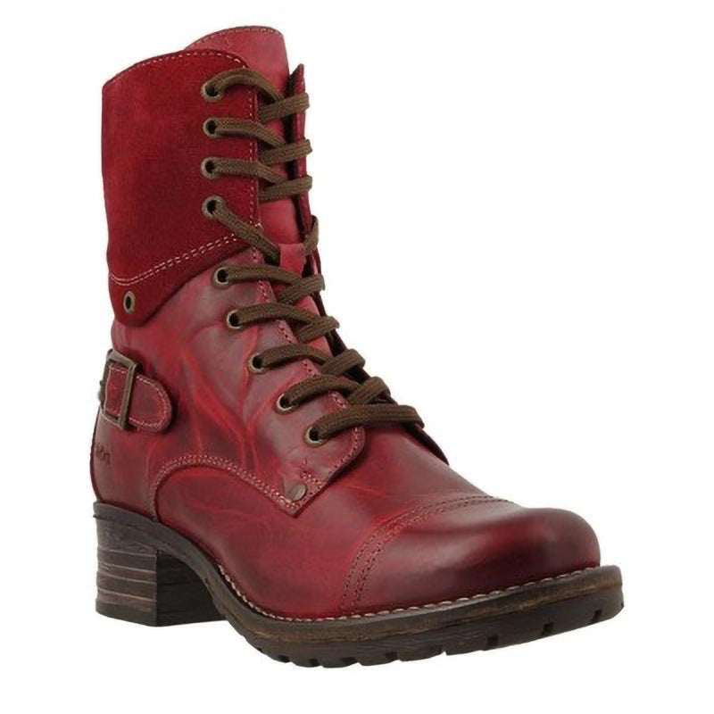 Casual Low-Heeled Round-Toe Lace-Up Ankle Boots