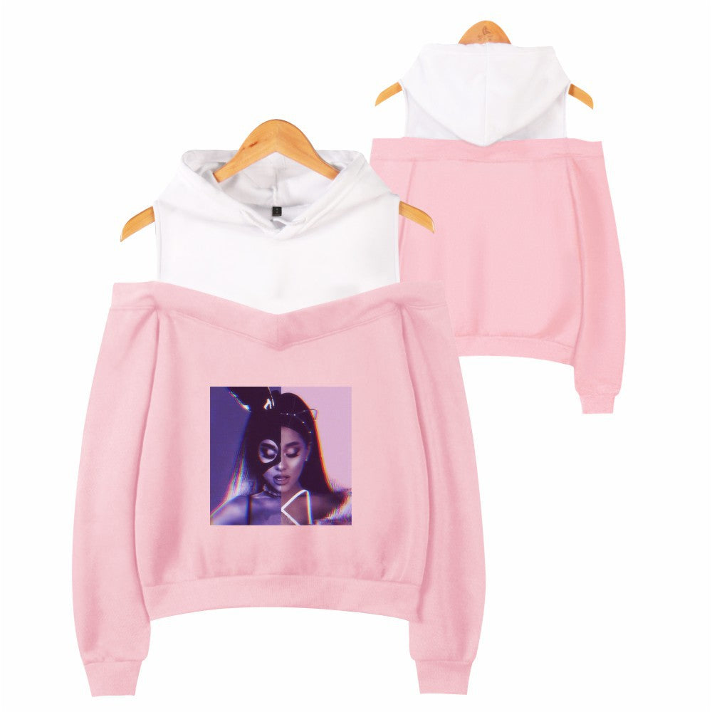 Off-shoulder hooded sweatshirt See size chart under “more details”