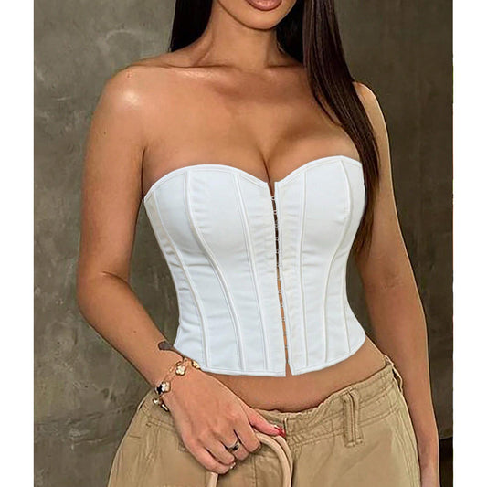 Corsé sexy sin tirantes para mujer, top corto sin espalda con cordones, top bandeau para salir. Ver tabla de tallas en "más detalles".
