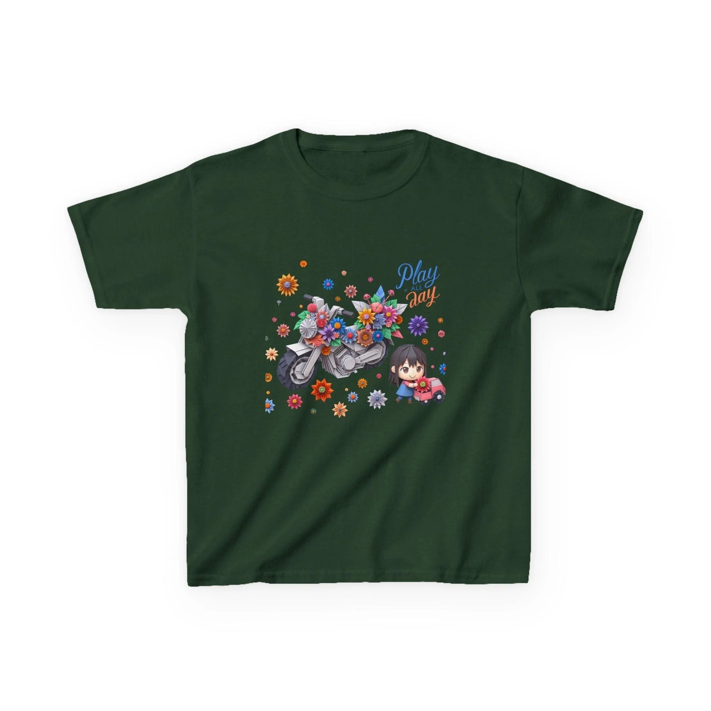 Play all Day Motorcycle Tee - Fun Floral Design for Young Adventurers