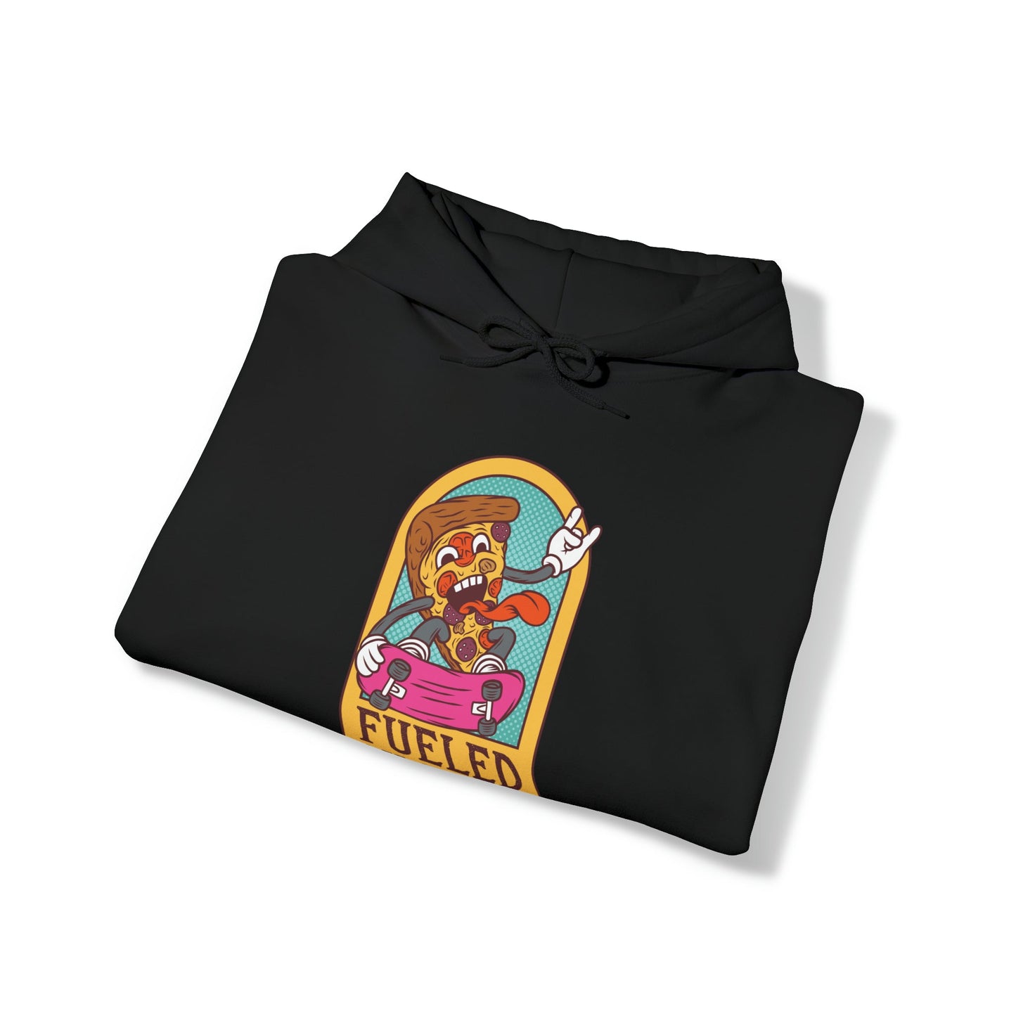 "Sudadera con capucha DirkyThreadz alimentada por pizza - Diseño gráfico divertido para amantes de la pizza"