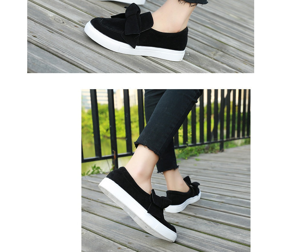 Women Nubuck Loafers Casual Bowknot Shoes