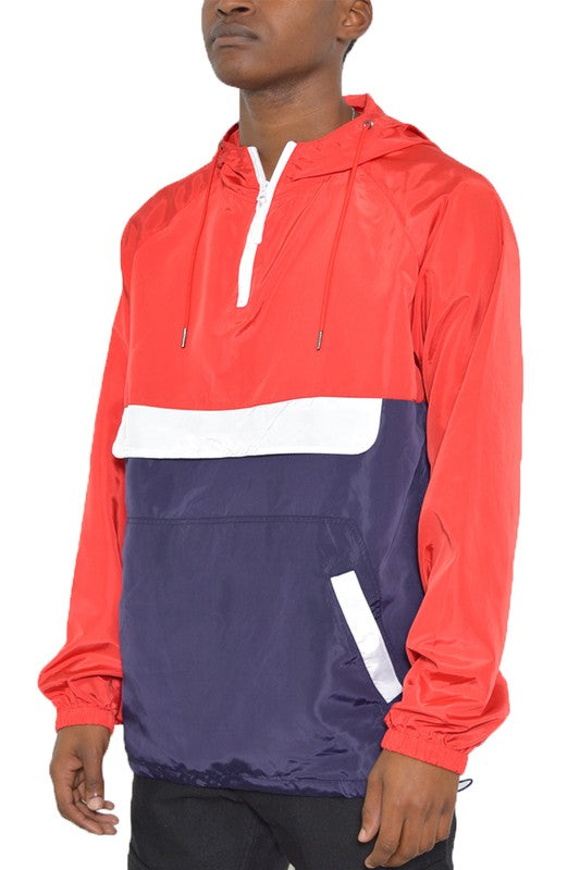 Chaqueta anorak cortavientos con bloques de color