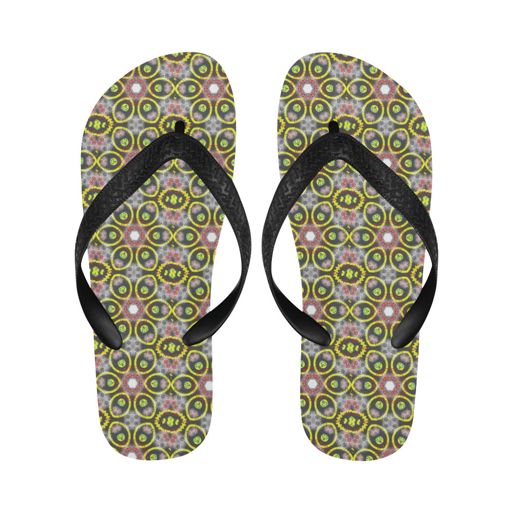 Yellow Doodles Unisex Flip Flops with Black Straps (Made in USA)