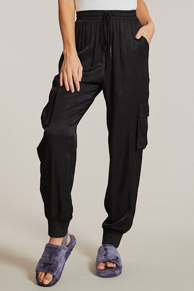 Textured satin cargo pants See size chart under “more details”