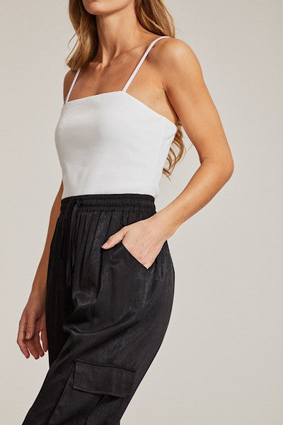 Textured satin cargo pants See size chart under “more details”
