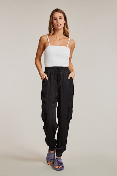 Textured satin cargo pants See size chart under “more details”