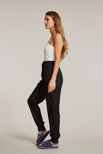Textured satin cargo pants See size chart under “more details”