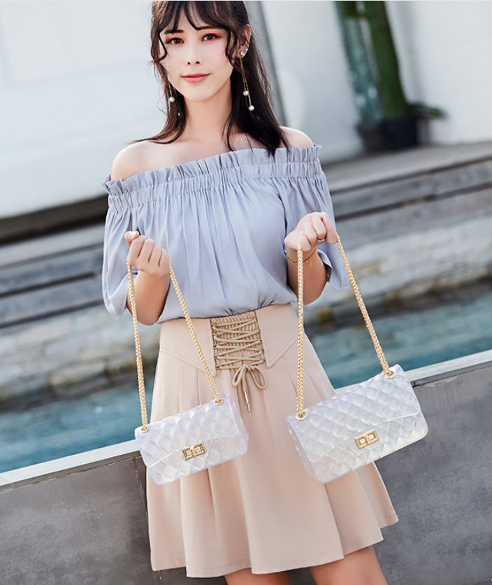 Ins super fire transparent mini bag female summer new jelly chain bag gradient wild Messenger bag See size chart under “more details”