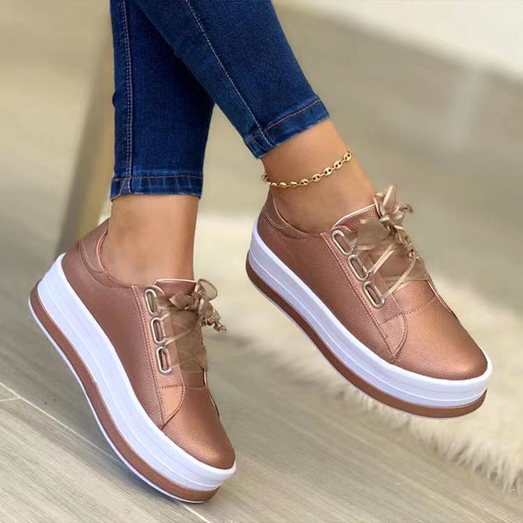 Zapatos de mujer con plataforma, cordones, punta redonda, estilo casual europeo y americano, talla grande. Ver tabla de tallas en "más detalles".