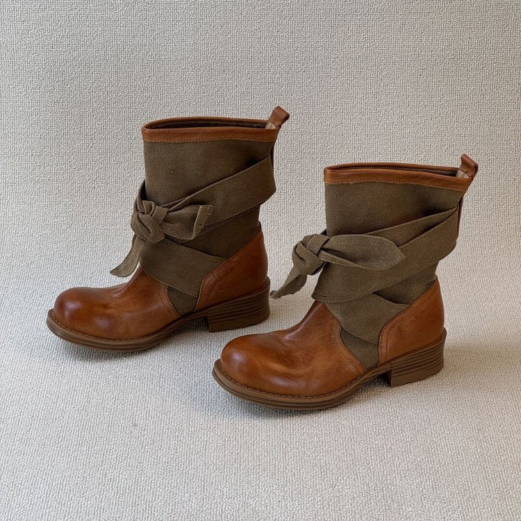 Womens Bow-knot Canvas Low-top Riding Boots