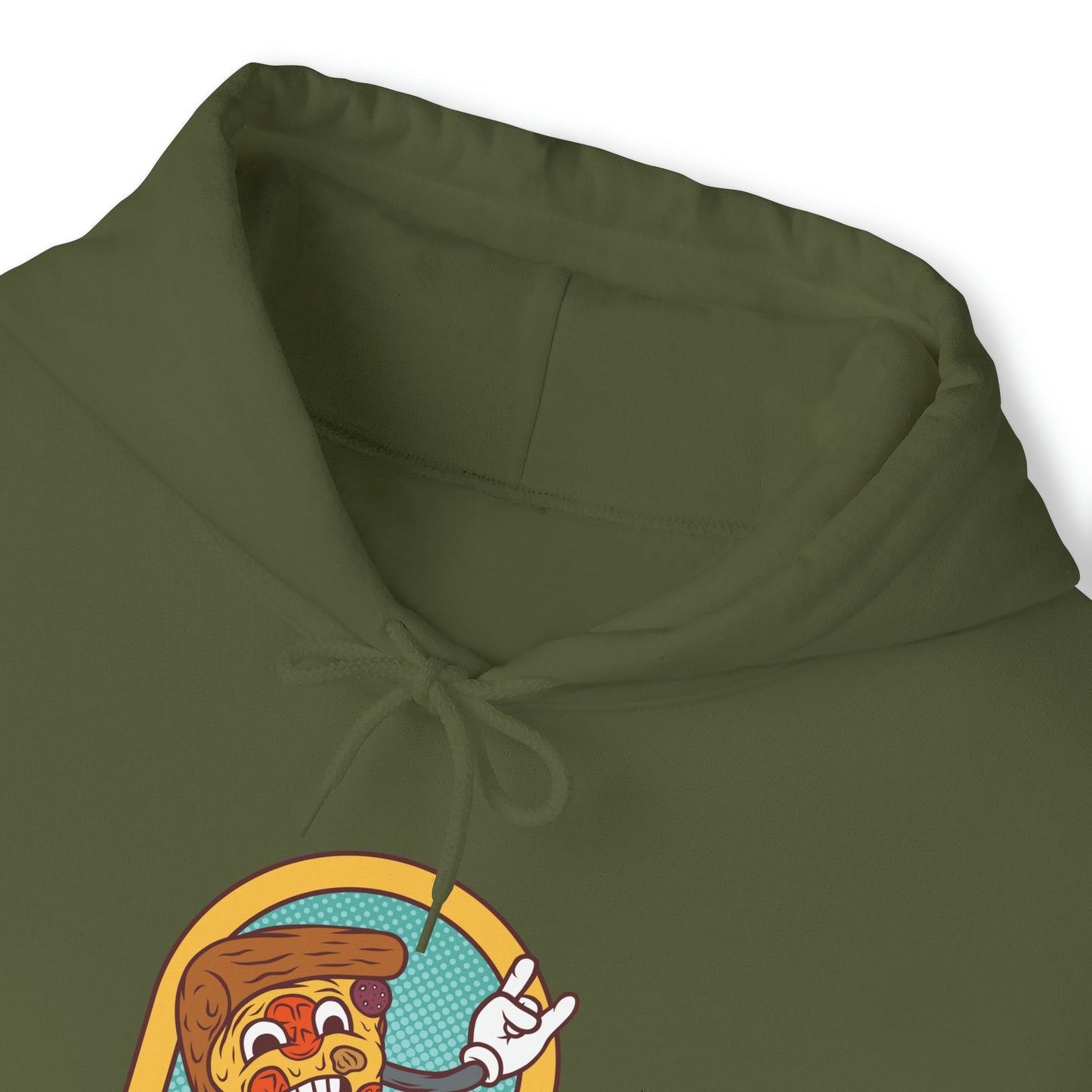 "Sudadera con capucha DirkyThreadz alimentada por pizza - Diseño gráfico divertido para amantes de la pizza"