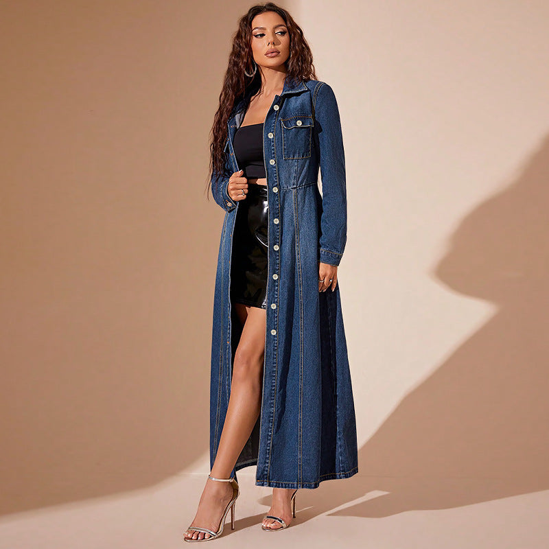 Women Clothing Denim Button Cardigan Coat Dress