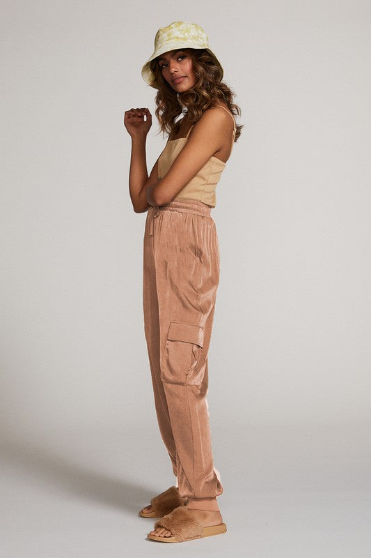 Textured satin cargo pants See size chart under “more details”