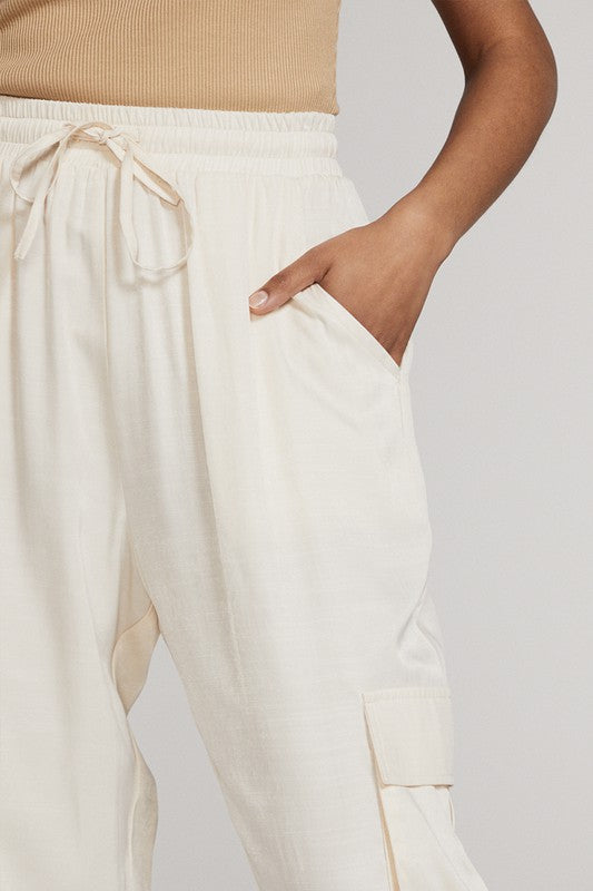 Textured satin cargo pants See size chart under “more details”