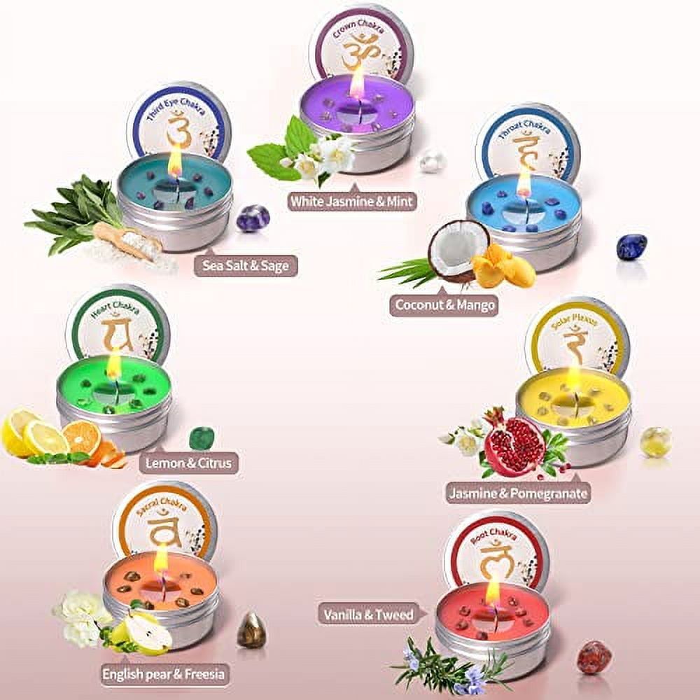 Chakra Candles Set of 7,Meditation Crystal Scented Candles Gift Set for Women, Spiritual Healing Candles for Promotes Positive Energy,Yoga,Cleansing,Manifesting,Relaxation