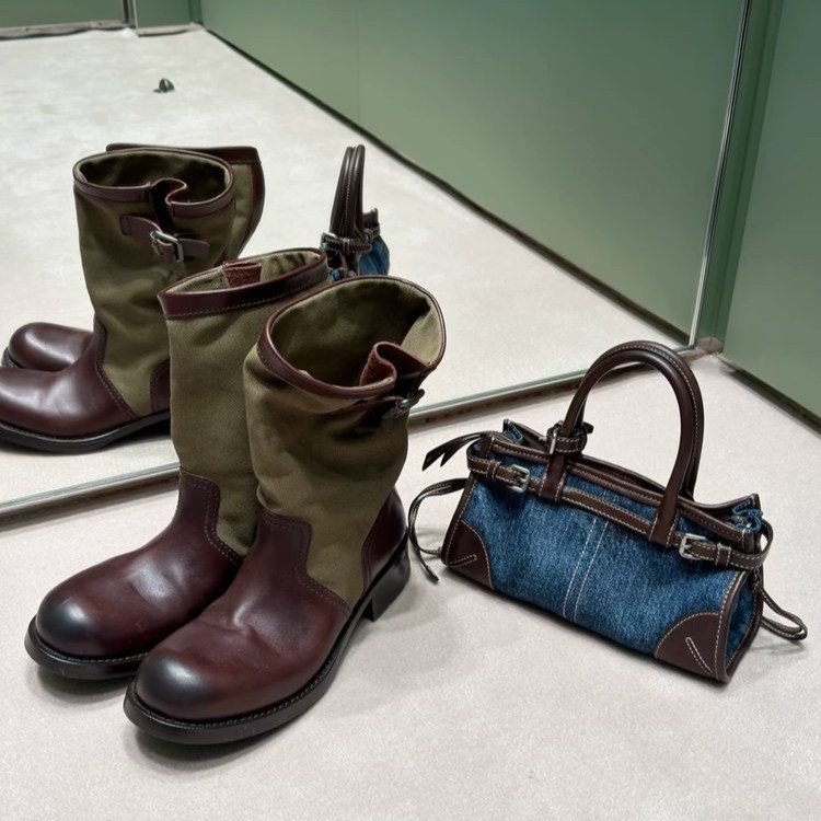 Pile Up Boots, Retro Martin Boots, Women's Genuine Leather Midsole Boots, Thick Heel, Thick Soled Knight Boots