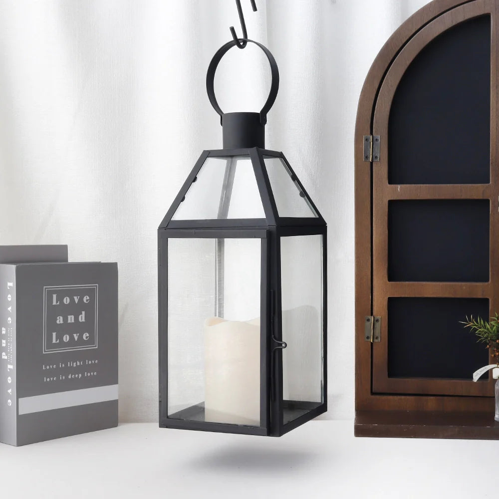 16"High Stainless Steel Black Candle Lanterns