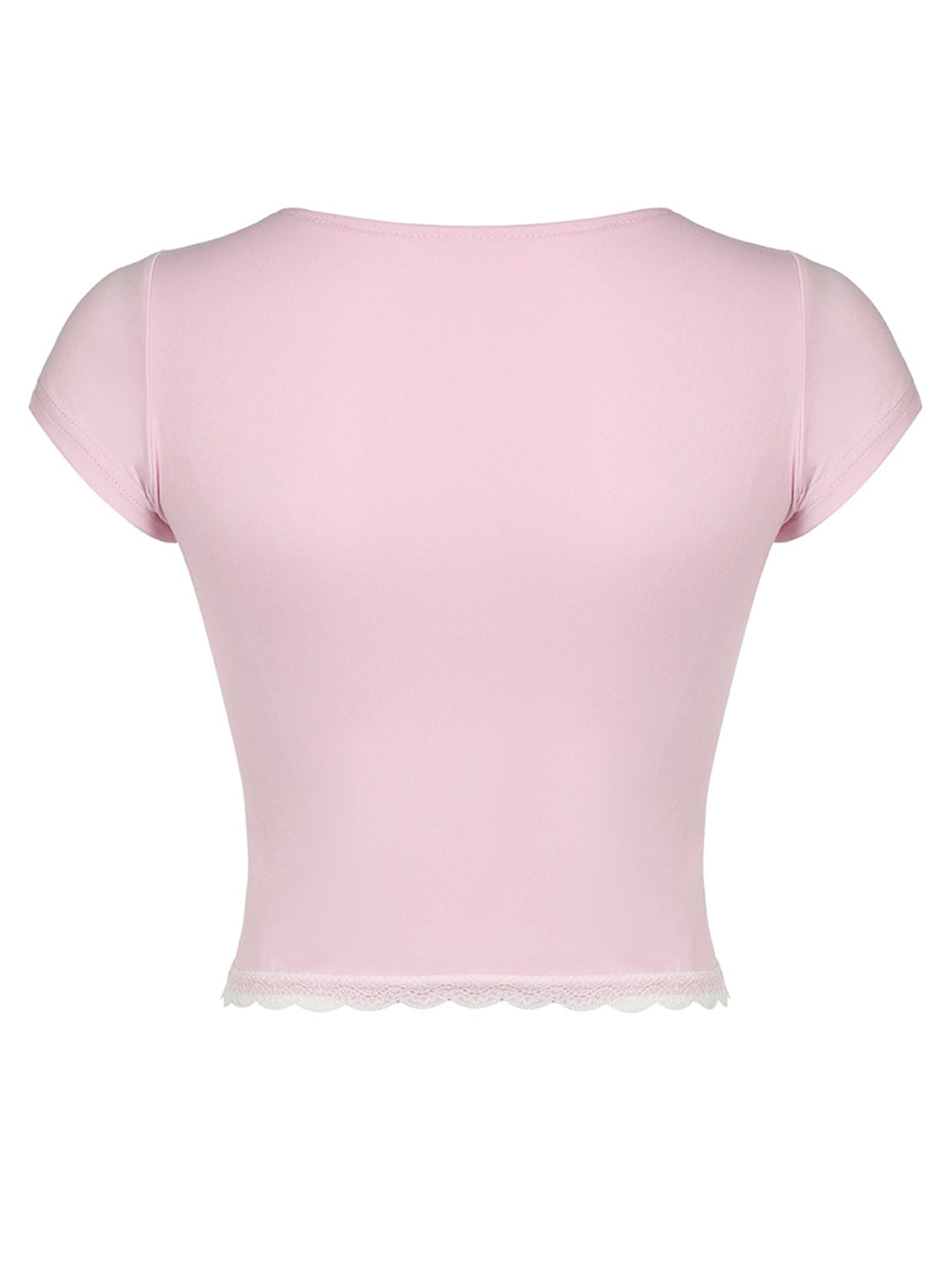 Camiseta de manga corta con cuello corazón y detalles de encaje