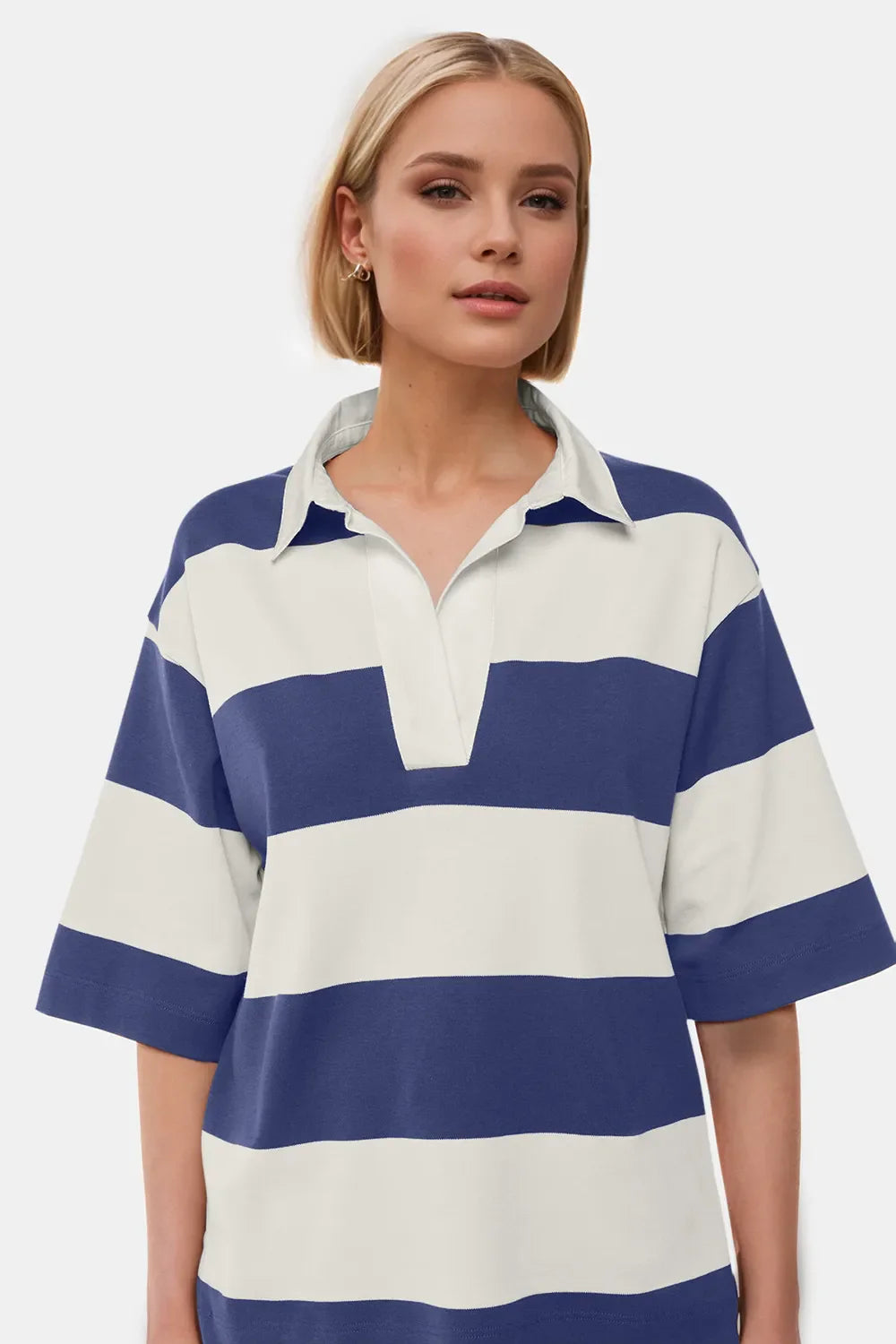 Oh Pima Cotton Wash Color Block Johnny Collar Top de media manga