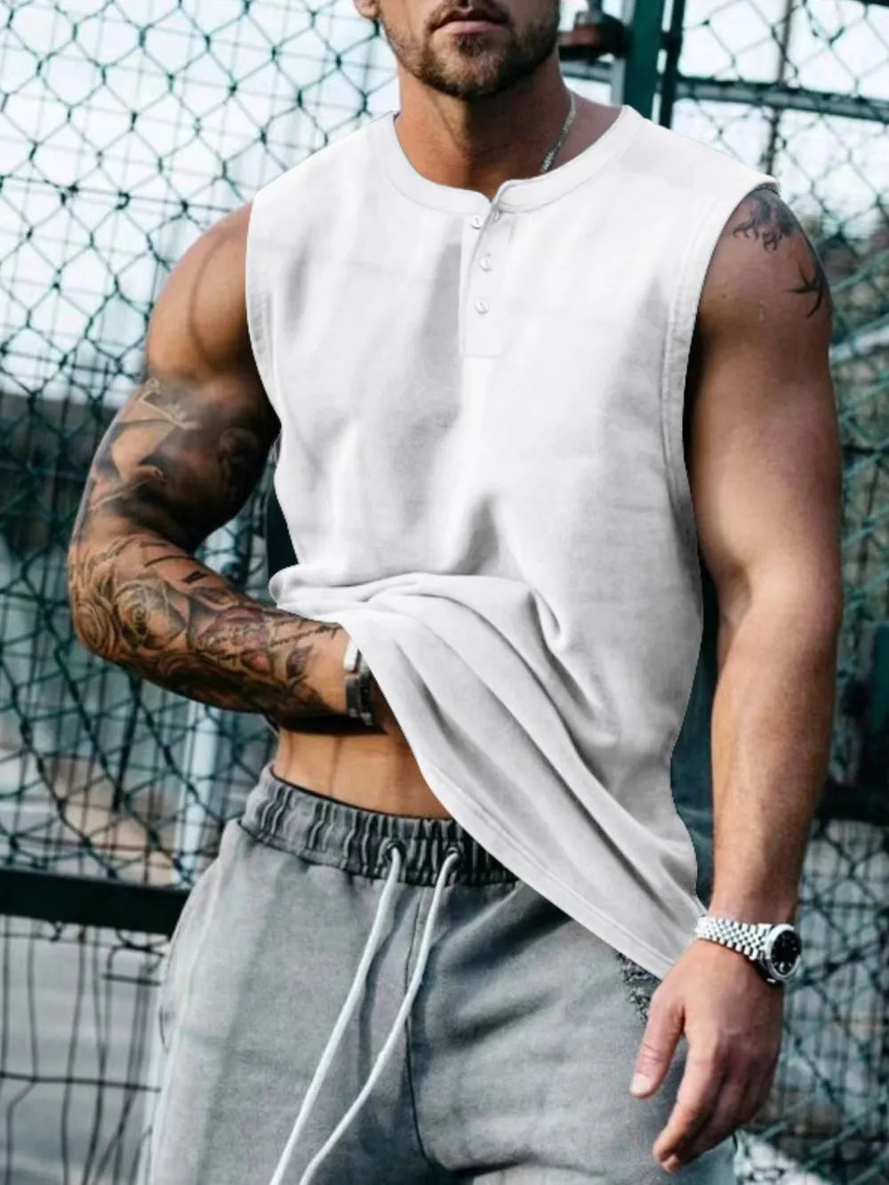 Camiseta de tirantes con cuello redondo talla grande para hombre