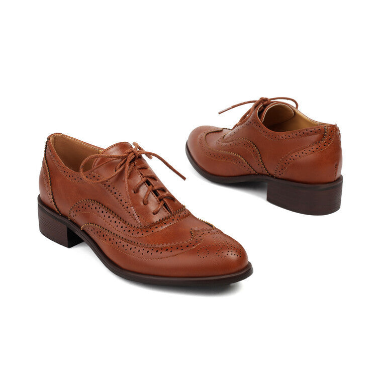 Women's Color Matching Round-Toe Lace-Up Heels