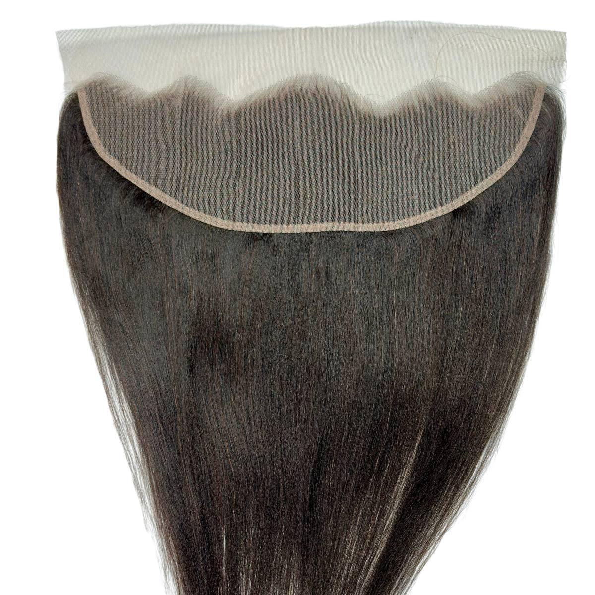Frontal de cabello humano liso Yaki 13x4 con encaje transparente