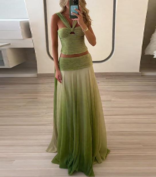 Women Clothing Fashionable Gradient Color Printing Suit