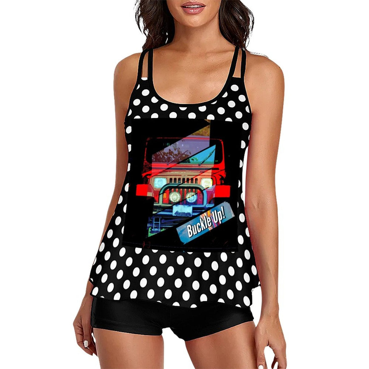 Buckle Up! 4-wheel Drive Tankini 2-Piece Swimsuit for Women