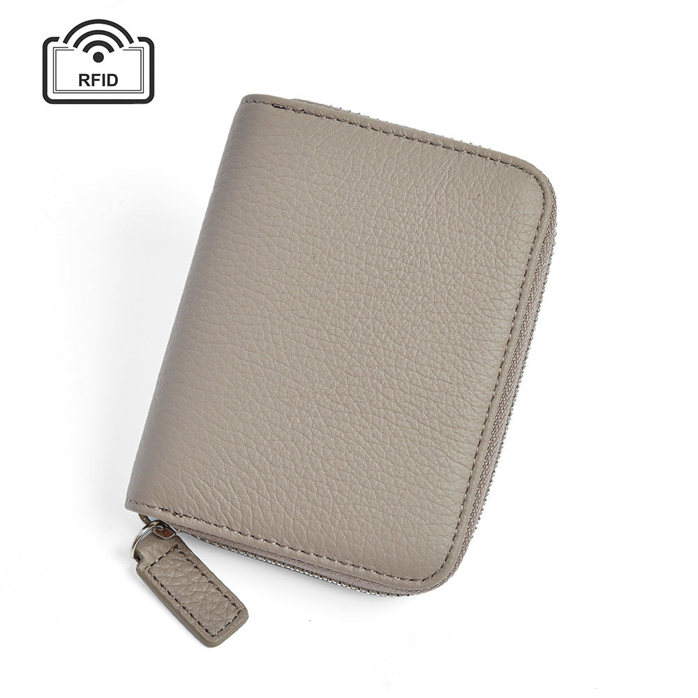 Leather Organ Card Wallet with RFID Zipper Bags