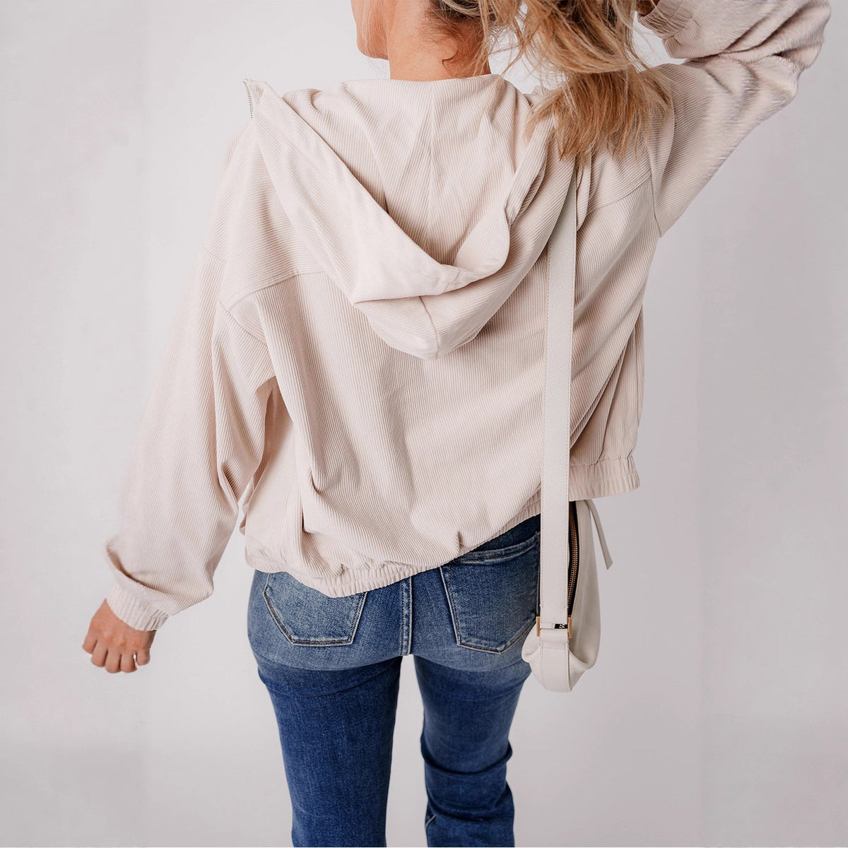 Womens Loose-Fit Long-Sleeve Solid-Color Casual Jacket