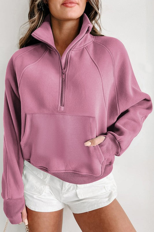 Sudadera de cuello medio con cremallera y forro polar liso