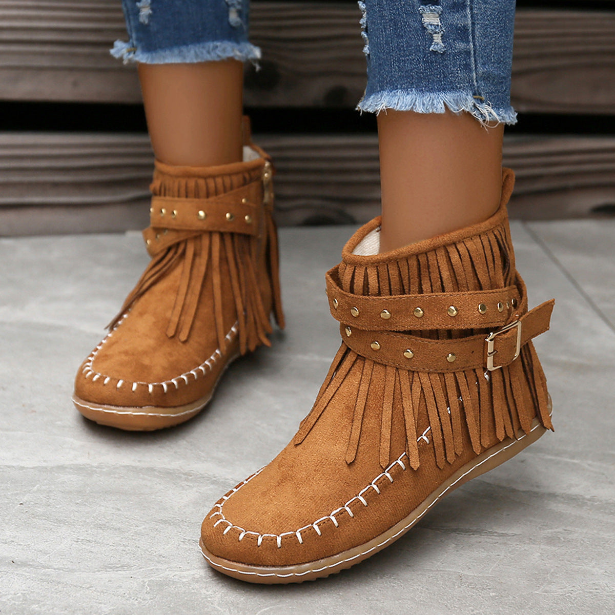 Rivet Flat Tassel Suede Martin Boots