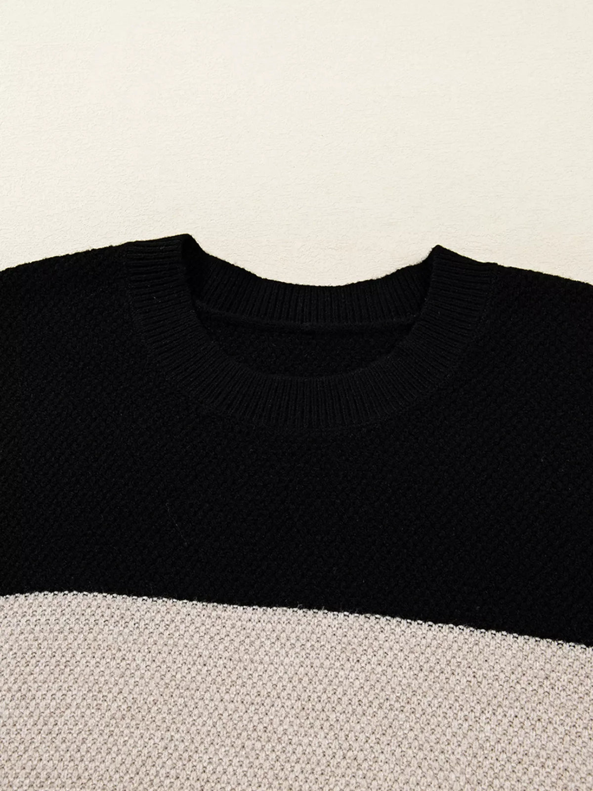 Color Block Knit Striped Sleeve Detail Casual Sweater