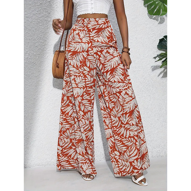 Pantalones palazo de mujer estampados de tiro alto y pierna ancha