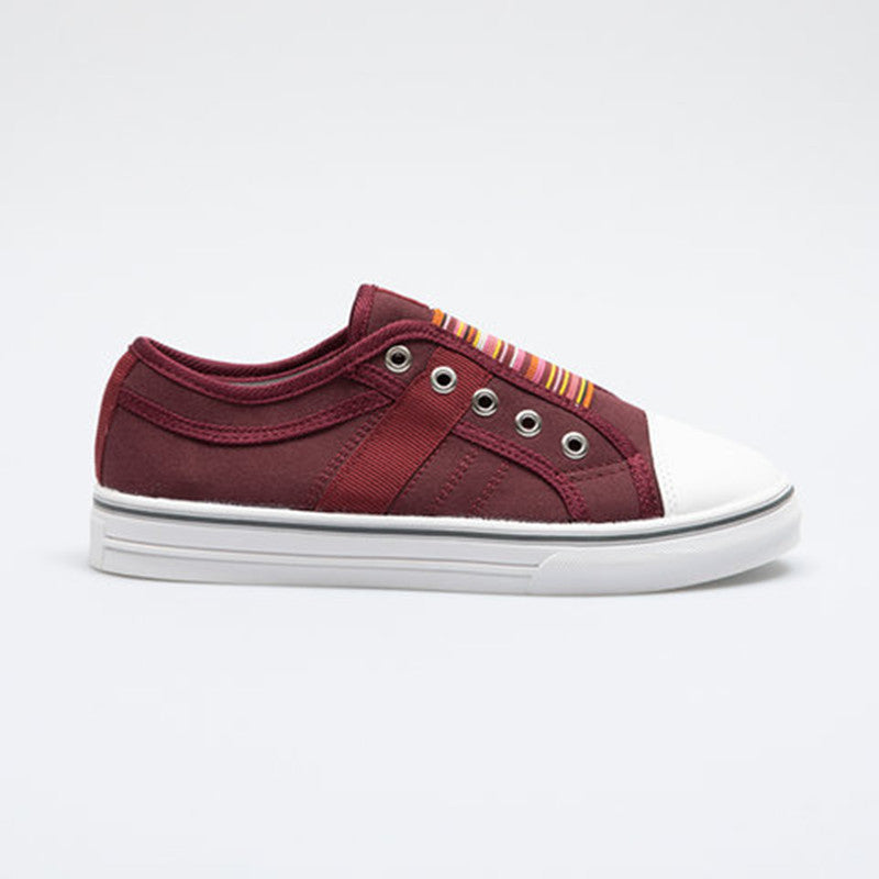 Round toe color elastic canvas women's shoes